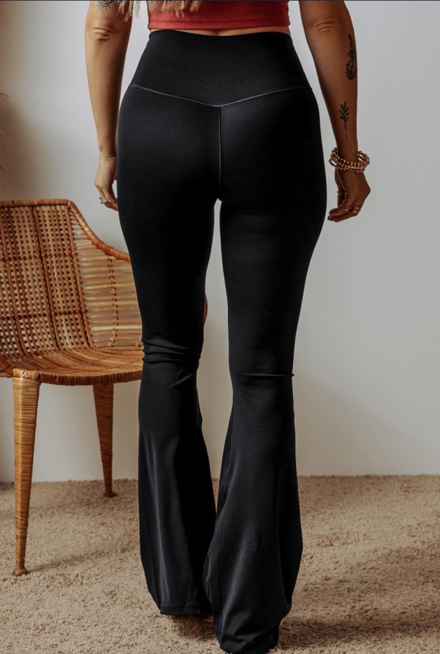 Black V Shape High Waist Flared Leggings